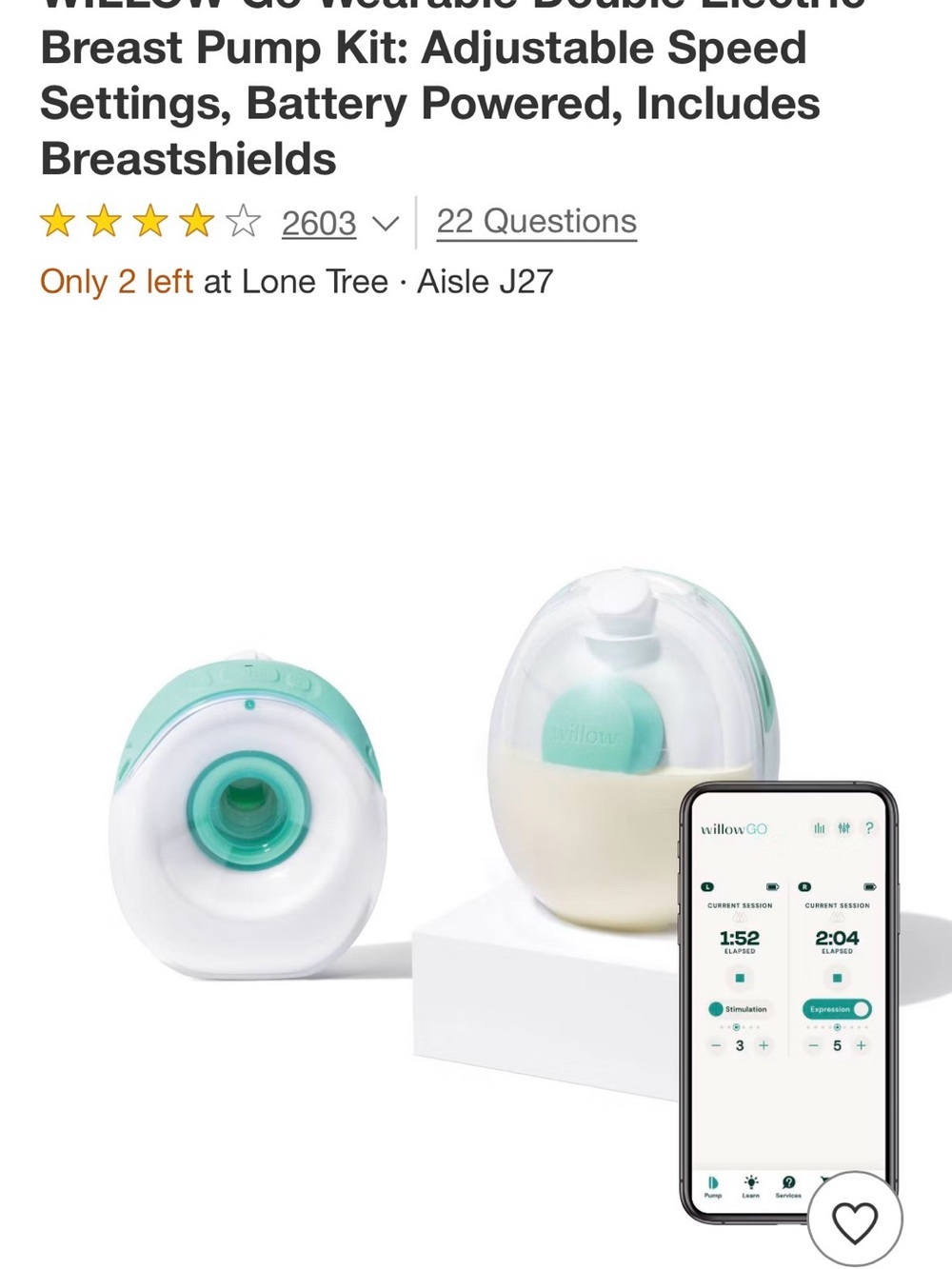Willow Double Wearable Breast Pump in White and Mint